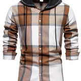 kkboxly  2023 Spring And Autumn New Men's Loose Hooded Plaid Shirt