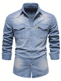 kkboxly  Cotton Denim Shirt Men Long Sleeve Quality Cowboy Shirts For Men Casual Slim Fit Mens Designer Clothing