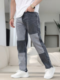 kkboxly  Men's Casual Street Style Slim Patchwork Denim Pants For Spring Summer