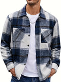 kkboxly  Big Plaid Pattern Men's Fashion Long Sleeve Button-down Shirt With Pocket Design, Men's Spring Fall Outdoor Streetwear