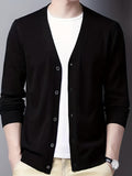 kkboxly  Men's V-neck Casual Cardigan, Plain Thermal Regular Fit Knit Sweater For Spring Autumn