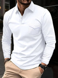 kkboxly  Solid Men's Casual Comfy Long Sleeve Lapel Shirt With Chest Pocket For Everyday Wear In Spring And Autumn