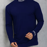 kkboxly Men's Turtleneck Long Sleeve T-Shirt, Casual Stretch Sports Tops For Spring Fall