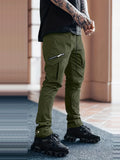 Men's Drawstring Cargo Pants, Zip Pocket Slim Fit Trendy Outdoor Pants, Mens Work Pants, Tactical Pants