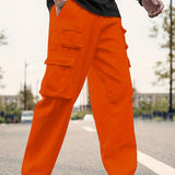 kkboxly Men's Multi Flap Pocket Cargo Pants, Loose Trendy Pants