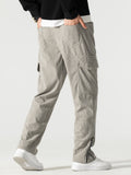 kkboxly  Zipper Design, Men's Corduroy Cargo Pants With Flap Pockets, Comfy Trendy Trousers