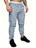 Casual Side Flap Pockets Drawstring Woven Joggers, Men's Cargo Pants For Spring Fall Outdoor