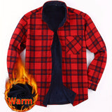 kkboxly  Men's Casual Plaid Pattern Men's Long Sleeved Plus Fleece Shirt With Chest Pocket, Men's Plush Thick Button Shirt For Autumn And Winter