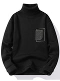 kkboxly  Turtle Neck Knitted Sweater, Men's Casual Warm Solid Slightly Stretch Pullover Sweater For Fall Winter