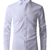 kkboxly  Classic Design Shirt, Men's Semi-formal Button Up Lapel Long Sleeve Shirt For Spring Summer Business