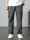 kkboxly Casual Loose Men's Solid Outdoor Cargo Style Long Pants With Multi-pocket Design, Men's Work Wear