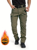 kkboxly  Multi Pocket Men's Tactical Thermal Pants, Loose Casual Outdoor Military Pants, Mens Cargo Pants For Hiking