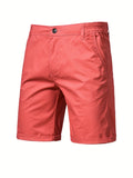 Men's Classic Fit Cotton Twill Flat Front Solid Chino Short With Slant Pockets And Elastic Waist