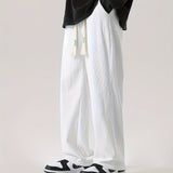 kkboxly  Men's Corduroy Wide Leg Pants, Casual Waist Drawstring Trousers For Leisure Activities