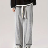 kkboxly  Men's Corduroy Wide Leg Pants, Casual Waist Drawstring Trousers For Leisure Activities