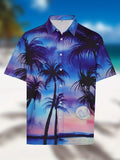 kkboxly  Coconut Tree & Moon Print Men's Casual Short Sleeve Shirt, Men's Shirt For Summer Vacation Resort