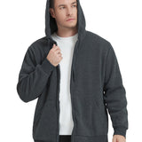 kkboxly Plus Size Men's Solid Hooded Jacket For Spring/autumn, Oversized Trendy Long Sleeve Cardigan Sweatshirt For Males, Men's Clothing