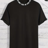 kkboxly  Men's Letter Ring Print Trendy T-shirt, Crew Neck Short Sleeve Tops, Graphic Tee Men's Clothes Summer, Men's Outfits