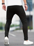 kkboxly  Slim Fit  All-match Jeans, Men's Casual Street Style Medium Stretch Denim Pants For All Seasons