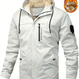 kkboxly Warm Fleece Hooded Jacket, Men's Casual Winter Jacket Coat For Outdoor Activities