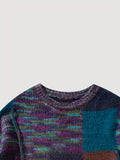 kkboxly  Retro Color Block Knitted Sweater, Men's Casual Warm Mid Stretch Crew Neck Pullover Sweater For Men Fall Winter