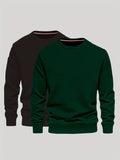 2Pcs Trendy  Solid Sweatshirt, Men's Casual Classic  Design Crew Neck Pullover Sweatshirt For Men Fall Winter