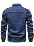 kkboxly  Men's Chic Denim Jacket, Street Style Lapel Button Up Multi Pocket Jacket Coat