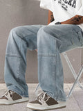 kkboxly  Regular Fit Jeans, Men's Casual Street Style Straight Leg Denim Pants For Spring Summer