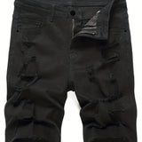 kkboxly  Ripped Design Denim Shorts, Men's Casual Street Style Mid Stretch Denim Shorts For Summer