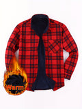 kkboxly  Men's Casual Plaid Pattern Men's Long Sleeved Plus Fleece Shirt With Chest Pocket, Men's Plush Thick Button Shirt For Autumn And Winter