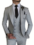 kkboxly Men's 3 Piece Suit Slim Fit Suits One Button Blazer Vest Pants Formal Business Wedding Prom Suits