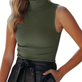 Women's Sweater Casual Solid Turtleneck Knit Sweater Vest