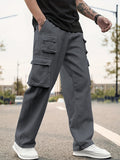 kkboxly Men's Multi Flap Pocket Cargo Pants, Loose Trendy Pants