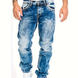 kkboxly Men's Casual Distressed Skinny Jeans, Chic Street Style Stretch Jeans