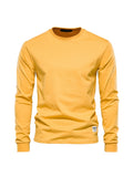 kkboxly  Men's Basic Solid Cotton O-neck Long Sleeve T-Shirt