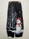 Christmas Snowman Print Elastic Waist Pants, Casual Loose Pant With Pocket, Women's Clothing