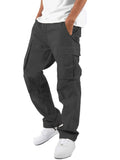 Trendy Solid Cotton Blend Cargo Pants, Men's Multi Flap Pocket Trousers, Loose Casual Outdoor Pants, Men's Work Pants Outdoors Streetwear Hip Hop Style