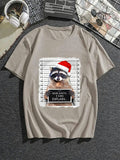 kkboxly kkboxly Mens Casual Raccoon With Christmas Hat Mid Stretch Crew Neck Short Sleeve Graphic Tee, Male Clothes For Christmas