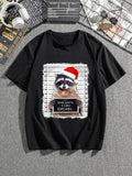 kkboxly kkboxly Mens Casual Raccoon With Christmas Hat Mid Stretch Crew Neck Short Sleeve Graphic Tee, Male Clothes For Christmas