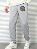 kkboxly  Ty-rex Comfy Drawstring Joggers, Men's Casual Breathable Loose Fit Slightly Stretch Pants For Spring Summer