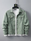 kkboxly Men's Ripped Lapel Pocket Casual Denim Jacket