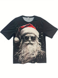 Christmas Santa Claus Print T-shirt, Men's Casual Street Style Stretch Round Neck Tee Shirt For Summer