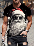 Christmas Santa Claus Print T-shirt, Men's Casual Street Style Stretch Round Neck Tee Shirt For Summer