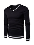 kkboxly  Men's Colorblock Autumn Winter Warm V-Neck Long Sleeve Sweatshirt