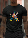 kkboxly kkboxly Giraffe And Puzzle Pieces Print T Shirt, Tees For Men, Casual Short Sleeve T-shirt For Summer