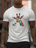 kkboxly kkboxly Giraffe And Puzzle Pieces Print T Shirt, Tees For Men, Casual Short Sleeve T-shirt For Summer