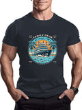 kkboxly Comic Cruise Pattern Men's Casual Short Sleeve Crew Neck T-shirt, Summer Holiday