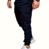 kkboxly  Casual Side Flap Pockets Drawstring Woven Joggers, Men's Cargo Pants For Spring Fall Outdoor