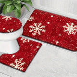 Christmas Snowflake Bath Rug Set, 3-Piece Non-Slip Bathroom Mat Set, Machine Made Polyester Flannel with PVC Backing, Machine Washable, Flat Woven Rectangle Area Rugs for Holiday Decor