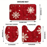 Christmas Snowflake Bath Rug Set, 3-Piece Non-Slip Bathroom Mat Set, Machine Made Polyester Flannel with PVC Backing, Machine Washable, Flat Woven Rectangle Area Rugs for Holiday Decor